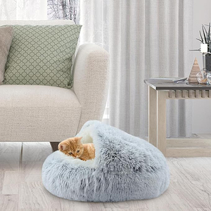 Fabrik direkt benutzer definierte Low Moq Luxus Premium mittelgroße Haustier Höhle Schlaf bett warm weich blau lange Plüsch Katze Höhle Bett innen - Product Image 5