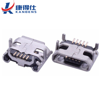 Conector Micro USB Tipo B Hembra de 5 Pines, Tipo Kandens, de Cobre de Alta Conductividad Plateado