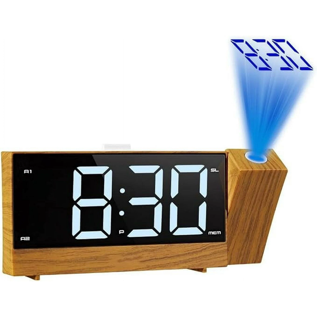Dual Alarm LED Display Digital PLL FM Radio 1.8 Inch Modern Design Desk & Table Clock with Snooze Feature and Plastic Projector