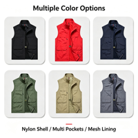 Gilet utilitaire sans manches pour homme, col montant, multi-poches cargo, doublure en maille, pour le travail en extérieur, la photographie, la chasse, en stock