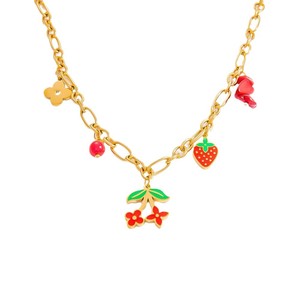 Charm Pendant Necklace 18K Gold Plated <b>Titanium</b> Steel Cartoon Design Colorful Charms Clavicle Chain Gift Jewelry - Product Image 5