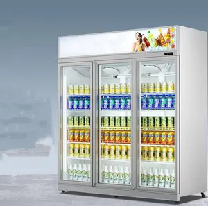 Refrigerador de vidro vertical para bebidas, refrigerador de vitrine com refrigeração de ar, porta de vidro para uso comercial
