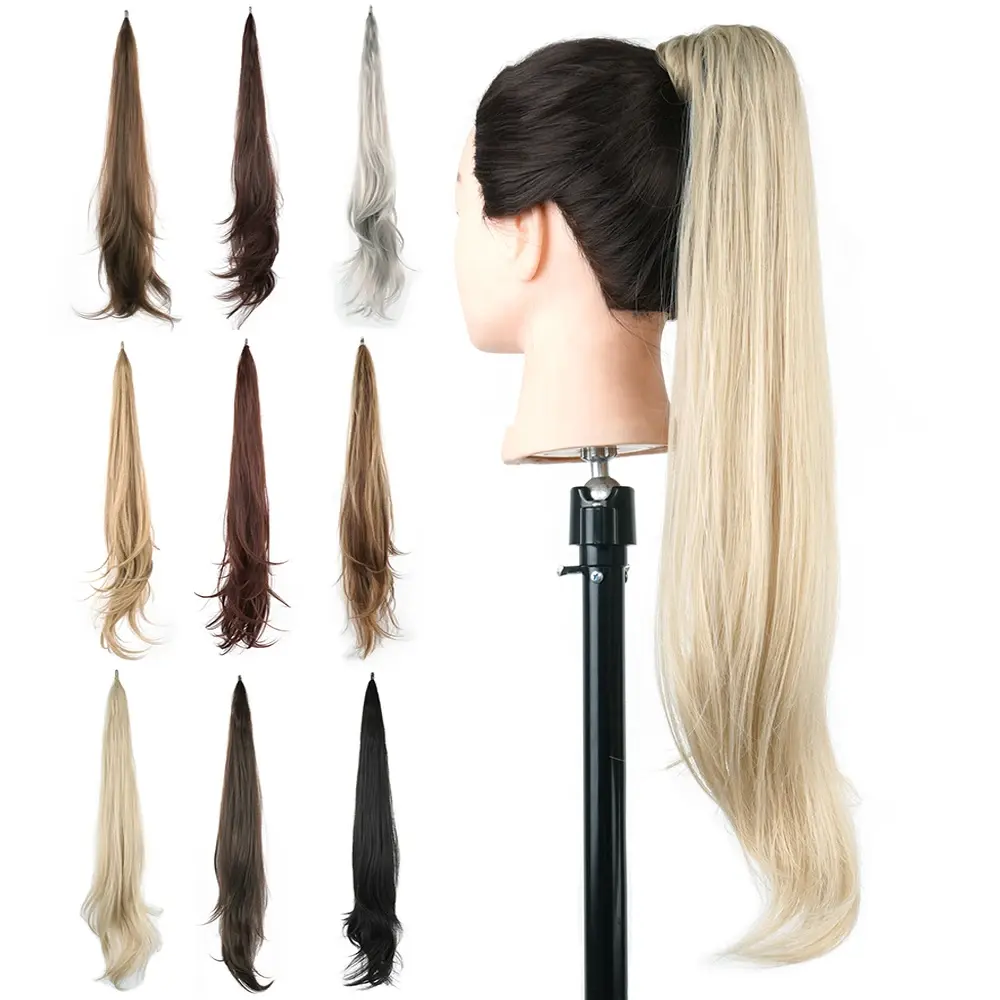 Extensión de cola de caballo Flexible, punta suave, capas largas, piezas de cabello rizado hinchable sintético, sin cinta, sin pegamento, coletas de pelo