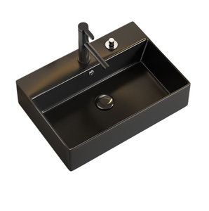 Lavabo carré noir mat à poser sur comptoir, lavabo de salle de bain, lavabo en céramique, lavabo de balcon, lavabo simple - Product Image 2