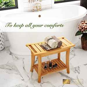 ม้านั่งอาบน้ำไม้ไผ่และไม้สักดีไซน์หรูหราทันสมัย พร้อมที่เก็บของในตัว - Product Image 3