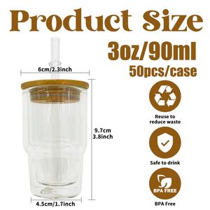 Vasos de chupito miniatura de doble pared de 3 oz, preperforados para sublimación, con diseño de globo de nieve con purpurina, con tapas y pajitas - Product Image 2