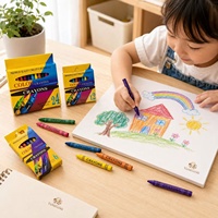 Juego de Crayones de Cera Redondos No Tóxicos para Pintar a Mano, en Caja de 6, 8, 12 o 24 Colores, Personalizables, para Dibujo Infantil