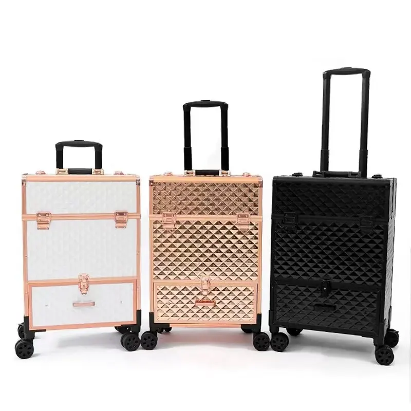Sert kabuk haddeleme tam makyaj seyahat çantası büyük depolama kozmetik çantaları durumda seyahat tuvalet haddeleme tekerlekli makyaj arabası