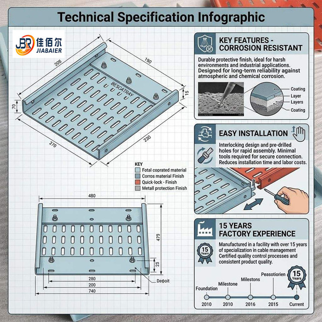 Industrial Cable Tray System, Hot-Dip Galvanized, High-Load Support, Suitable for Data Center Construction
