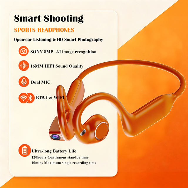 AI Smart Headphones Bone Conduction 8MP Camera Meeting Minutes Real-Time Translation Voice Recording Noise Cancellation Business