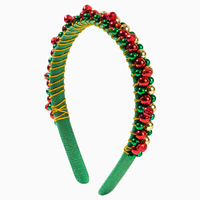 Nouveau Bandeau de Noël Rouge et Vert pour Femme, Design Simple en Velours à Bord Fin, avec Clochettes de Noël et Accents Perlés, Fait Main