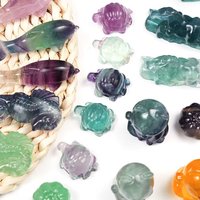 Vente en gros de sculptures d'animaux en cristal de guérison naturel, mini-gemmes, sculptures en fluorite arc-en-ciel pour la fabrication de bijoux