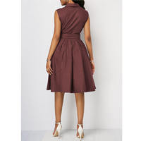 Robe de bureau élégante pour femme, sans manches, col en V, ceinture à nouer, coupe trapèze, longueur midi, idéale pour le travail et les affaires