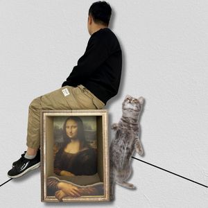 سرير خدش للقطط على شكل لوحة فنية للموناليزا، لوحة زيتية رباعية الأبعاد، إطار للقطط، عش مستوحى من اللوحات العالمية الشهيرة - Product Image 3