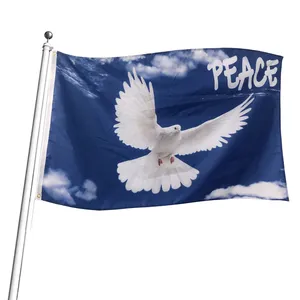 Wholesale Custom Peace Dove with Olive Branch Flags Double Sided Printing Polyester Advertising Indoor Outdoor Home Decor