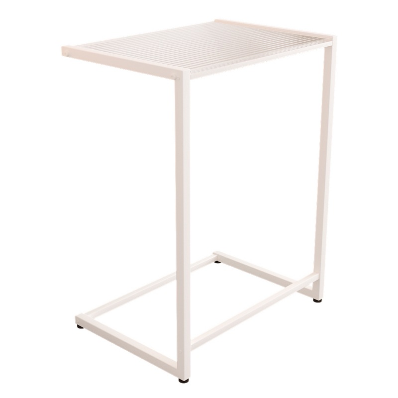 C-shaped side table-white iridescent glass