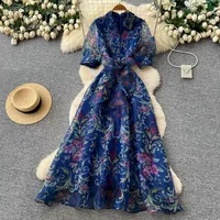Robe trapèze vintage pour femme avec col et ceinture à nouer, bleu marine et rouge, pour printemps-été, vente en gros