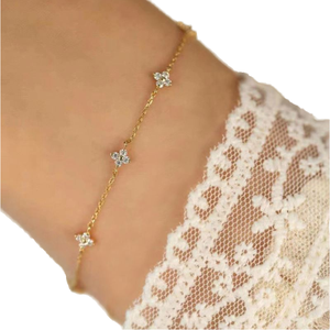 Dainty Sterling Silver Zircon Four Leaf Clover <b>Charm</b> Bracelet for Women Party & Gift Wholesale - Product Image 1