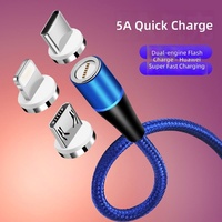 Câble de données magnétique portable 60W à charge rapide Type-C en PVC trois-en-un avec rotation magnétique puissante pour téléphone portable
