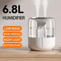Difusor ultrasónico de vapor frío de gran capacidad de 6.8L, humidificador portátil con luz nocturna cálida, llenado superior, enchufe USB y aroma