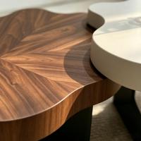 Table basse en bois massif de style crème vintage minimaliste italien, table à thé créative de forme irrégulière pour la maison, idéale pour les influenceurs