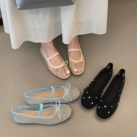 Sepatu Wanita Kasual Musim Panas Model Slip On, Ujung Persegi, Bagian Atas Transparan, Hiasan Rhinestone, Aksen Pita, Laris Manis