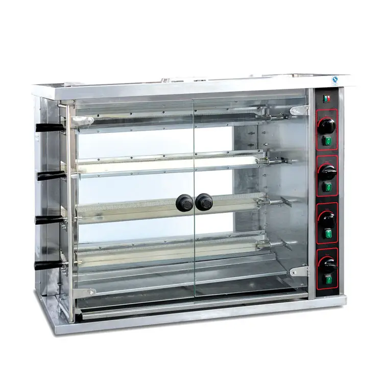 Forno de galinha rotativo vertical de aço inoxidável, 4 espetos de galinha giratória