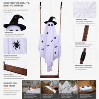 Lumière décorative LED à intensité variable avec télécommande, IP54, pour Halloween, motif sorcier lumineux et fantôme oscillant, à suspendre en extérieur dans la cour
