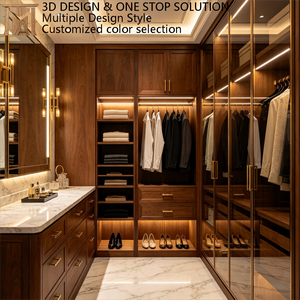 Muebles <span class=keywords><strong>de</strong></span> Dormitorio Modernos <span class=keywords><strong>de</strong></span> Madera <span class=keywords><strong>de</strong></span> Lujo Personalizados con Puertas <span class=keywords><strong>de</strong></span> Vidrio y un Armario Abierto <span class=keywords><strong>para</strong></span> el Vestidor - Product Image 1