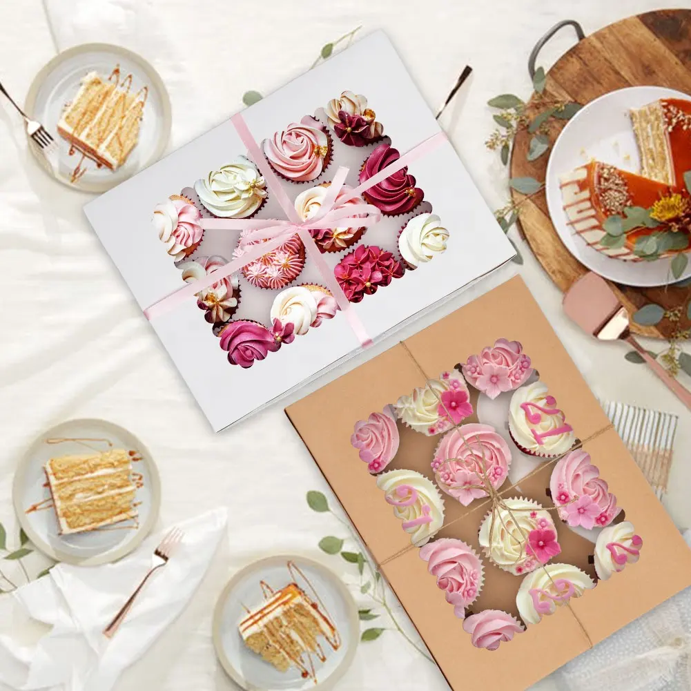 Kraftpapier Taartdoos Fabrikant Witte Verjaardag Kerst Bruiloft Cupcake Cake Dozen Met Raam