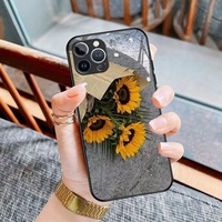 Étuis de téléphone en verre trempé fleur de protection antichoc Funda housse pour iPhone 16 15 14 13 12 Pro Max Plus