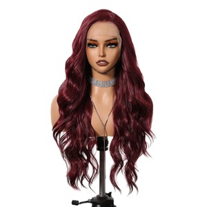 Style naturel pour femmes 13*6 perruque en dentelle de soie importée brun foncé faits saillants cheveux longs bouclés transfrontalier grande surface aléatoire coudre Stock - Product Image 5