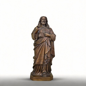 Cœur Sacré de Jésus en Cuivre Patiné et Bronze, Style Classique Traditionnel Européen, pour Art Sacré d'Église et de Sanctuaire - Product Image 1