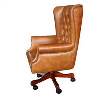 Chaise de salle à manger exécutive pivotante réglable en cuir de luxe, dossier haut, marron vintage, capitonnée, avec base en bois, pour la maison, l'atelier, l'hôtel