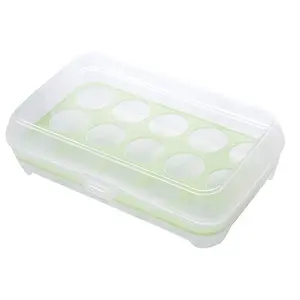 卸売 卵トレイホルダー冷蔵庫-冷蔵庫冷蔵庫15グリッドエッグキャリアポータブルプラスチックエッグホルダートレイキッチン用蓋付き
