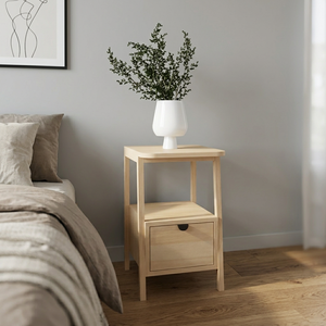 Modern Scandinavian Wood Nightstand With 1 Drawer Storage Bedroom Furniture - Product Image 3