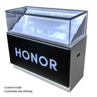 Comptoir d'exposition en verre avec éclairage LED en métal personnalisé, étanche, écologique, pour accessoires de téléphonie mobile, stand de vente au détail