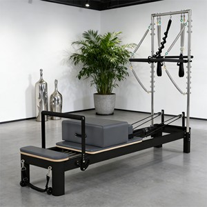 Premium Dayanıklı Ticari Siyah Alüminyum Pilates Reformer, Kuleli Ayarlanabilir Başlıklı Pilates Yatağı, Stüdyo İçin Pilates Makinesi - Product Image 1