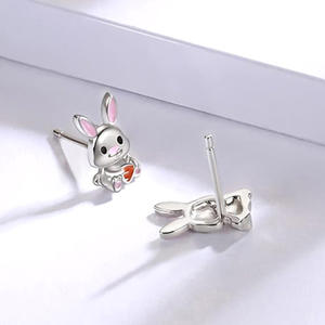Pendientes con forma de conejo de dibujos animados, chapados en oro blanco, piedra naranja, para regalo, joyería de moda unisex - Product Image 6