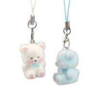 Porte-clés en résine floquée Ours en peluche de dessin animé, Breloque de téléphone en vrac, Jouets animaux 3D en peluche mignons, Sangle de téléphone, Pendentif de sac, Porte-clés, Poupée