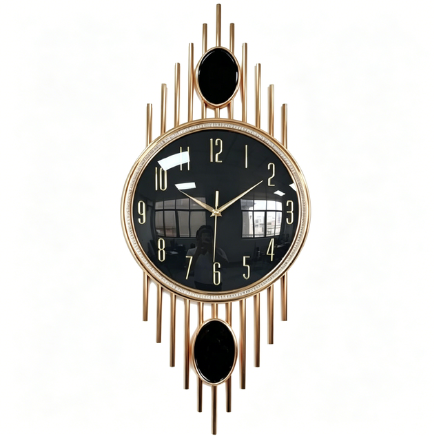 Modern Art Deco Wall Clock Vertical Geometric Metal Design Silent Quartz Creative Decorative Clock for Living Room