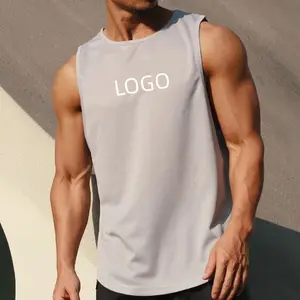 Bán Buôn Mens Cơ Bắp Không Tay Tập Thể Dục Thể Thao Vest 100% Polyester Crew Cổ Biểu Tượng Tùy Chỉnh Phòng Tập Thể Dục Ráp dây Người Đàn Ông Tank Top