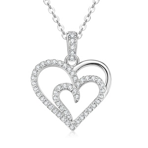 Wholesale Pure <b>Copper</b> 14K Gold Filled Pave Zircon Trendy Link <b>Chain</b> Double Layered Heart Pendant Necklace for Women - Product Image 3