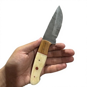Cuchillo de caza y supervivencia de hoja fija con punta de gota, de acero de Damasco, con mango de madera Pakka azul, personalizable - Product Image 1