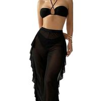 Nuevo Conjunto de Traje de Baño de Tres Piezas para Mujer, Color Sólido, Sexy, Pantalones Transparentes, Bikini