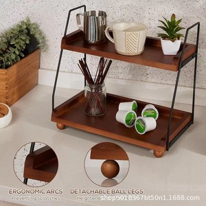 Étagère de rangement en bois à double couche, organisateur de bureau à 2 niveaux pour cuisine, porte-gobelets et boissons - Product Image 3
