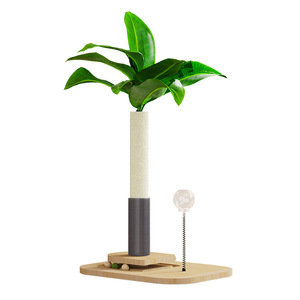 <b>Cat</b> <b>Tree</b> Scratcher With Feeder Ball Solid <b>Wood</b> Base Self-Entertainment For <b>Cats</b> 1 Level Canna Lily Design - Product Image 3