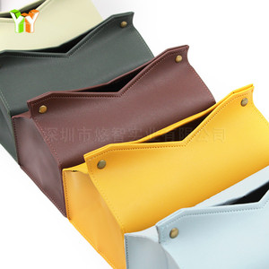Car tissue box, Nordic leather tissue bag, V-buckle easy-<b>pull</b> desktop tissue box, customizable logo. - Product Image 3
