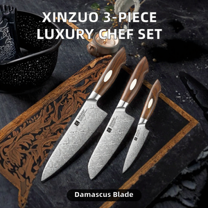 Ensemble de couteaux de cuisine de luxe ambidextres, faits main, en acier Damas double cœur à 67 couches, avec manche en bois de fer du désert écologique, en promotion - Product Image 2