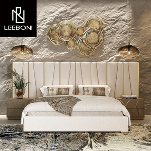 Offerta Speciale: Set di Mobili per Camera da Letto in Stile Europeo Post-Moderno, Letto Matrimoniale di Lusso in Pelle con Ampia Testiera, Letto King Size in Pelle Bianca - Product Image 3